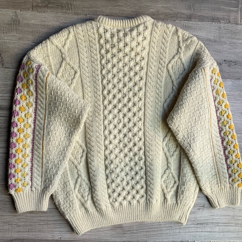 Free People X Mad Brown Knitwear Recycled Sweater/Jumper Cream/Pink/Yellow SZ OS - Picture 6 of 15